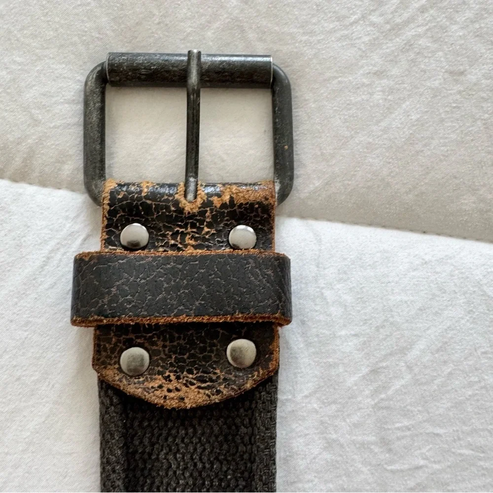 Levi’s Mens Belt 34/90 Brown Canvas Leather Distressed Ganaderia Vintage
